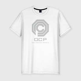 Мужская футболка премиум с принтом OCP в Новосибирске, 92% хлопок, 8% лайкра | приталенный силуэт, круглый вырез ворота, длина до линии бедра, короткий рукав | omni consumer products | алекс мёрфи | робокоп. детройт