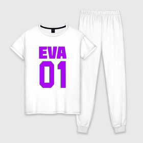Женская пижама хлопок с принтом EVANGELION (EVA 01) в Новосибирске, 100% хлопок | брюки и футболка прямого кроя, без карманов, на брюках мягкая резинка на поясе и по низу штанин | angel | eva | evangelion | neon genesis evangelion | nerv | аска лэнгли сорью | ева | евангелион | мисато кацураги | рей аянами | синдзи