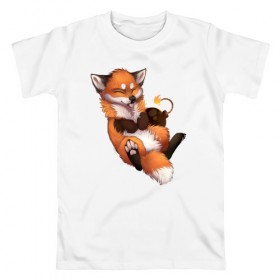 Мужская футболка хлопок с принтом Хитрый лис в Новосибирске, 100% хлопок | прямой крой, круглый вырез горловины, длина до линии бедер, слегка спущенное плечо. | лис | лиса | лисенок | песец | рыжая лисица | рыжий лис