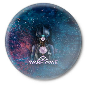 Значок с принтом Warframe в Новосибирске,  металл | круглая форма, металлическая застежка в виде булавки | digital extremes | excalibur | nyx | saryn | space | warframe | варфрэйм | космос | шутер