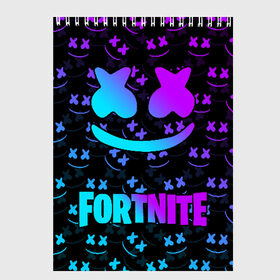 Скетчбук с принтом FORTNITE x MARSHMELLO в Новосибирске, 100% бумага
 | 48 листов, плотность листов — 100 г/м2, плотность картонной обложки — 250 г/м2. Листы скреплены сверху удобной пружинной спиралью | Тематика изображения на принте: 2019 | armor | armour | cybersport | esport | fortnite | game | llama | logo | броня | игра | киберспорт | лама | фиолетовый | фирменные цвета | фортнайт