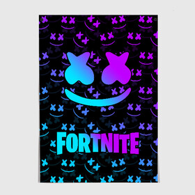 Постер с принтом FORTNITE x MARSHMELLO NEON  в Новосибирске, 100% бумага
 | бумага, плотность 150 мг. Матовая, но за счет высокого коэффициента гладкости имеет небольшой блеск и дает на свету блики, но в отличии от глянцевой бумаги не покрыта лаком | 2019 | armor | armour | cybersport | esport | fortnite | game | llama | logo | броня | игра | киберспорт | лама | фиолетовый | фирменные цвета | фортнайт