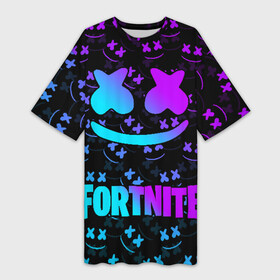 Платье-футболка 3D с принтом FORTNITE x MARSHMELLO NEON в Новосибирске,  |  | 2019 | armor | armour | cybersport | esport | fortnite | game | llama | logo | броня | игра | киберспорт | лама | фиолетовый | фирменные цвета | фортнайт