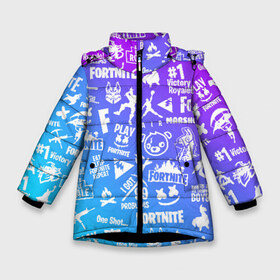 Зимняя куртка для девочек 3D с принтом FORTNITE ПАТТЕРН в Новосибирске, ткань верха — 100% полиэстер; подклад — 100% полиэстер, утеплитель — 100% полиэстер. | длина ниже бедра, удлиненная спинка, воротник стойка и отстегивающийся капюшон. Есть боковые карманы с листочкой на кнопках, утяжки по низу изделия и внутренний карман на молнии. 

Предусмотрены светоотражающий принт на спинке, радужный светоотражающий элемент на пуллере молнии и на резинке для утяжки. | fortnite | fortnite 2 | fortnite x маршмелло | ikonik | marshmello | ninja | ninja streamer | иконик | ниндзя | фортнайт | фортнайт 2 | фортнайт глава 2