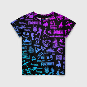 Детская футболка 3D с принтом FORTNITE ПАТТЕРН в Новосибирске, 100% гипоаллергенный полиэфир | прямой крой, круглый вырез горловины, длина до линии бедер, чуть спущенное плечо, ткань немного тянется | fortnite | fortnite 2 | fortnite x маршмелло | ikonik | marshmello | ninja | ninja streamer | иконик | ниндзя | фортнайт | фортнайт 2 | фортнайт глава 2