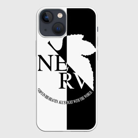 Чехол для iPhone 13 mini с принтом Nerv black and white в Новосибирске,  |  | Тематика изображения на принте: angel | eva | evangelion | neon genesis evangelion | nerv | аска лэнгли сорью | ева | евангелион | мисато кацураги | рей аянами | синдзи