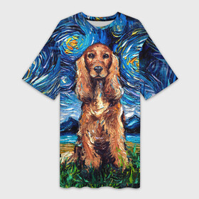 Платье-футболка 3D с принтом Кокер спаниель (Van Gogh style в Новосибирске,  |  | gogh | van | vincent | willem | ван | винсент | гог | кокер | пёс | постимпрессионизм | собака | спаниель | художник