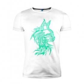 Мужская футболка премиум с принтом Maine Coon в Новосибирске, 92% хлопок, 8% лайкра | приталенный силуэт, круглый вырез ворота, длина до линии бедра, короткий рукав | cat | chips | cyber cat | cyber light | cyber punk | maine coon | maine coon cat | neon | neon light | xacker cat