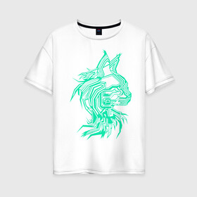 Женская футболка хлопок Oversize с принтом Maine Coon в Новосибирске, 100% хлопок | свободный крой, круглый ворот, спущенный рукав, длина до линии бедер
 | cat | chips | cyber cat | cyber light | cyber punk | maine coon | maine coon cat | neon | neon light | xacker cat
