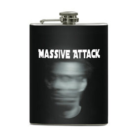 Фляга с принтом Massive Attack в Новосибирске, металлический корпус | емкость 0,22 л, размер 125 х 94 мм. Виниловая наклейка запечатывается полностью | Тематика изображения на принте: грант маршалл | роберт дель ная | трип хоп