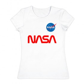 Женская футболка хлопок с принтом Nasa в Новосибирске, 100% хлопок | прямой крой, круглый вырез горловины, длина до линии бедер, слегка спущенное плечо | nasa | space | наса | насса