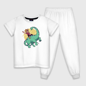 Детская пижама хлопок с принтом Ковбой на Динозавре в Новосибирске, 100% хлопок |  брюки и футболка прямого кроя, без карманов, на брюках мягкая резинка на поясе и по низу штанин
 | dinosaur | дино | динозавр | ковбой