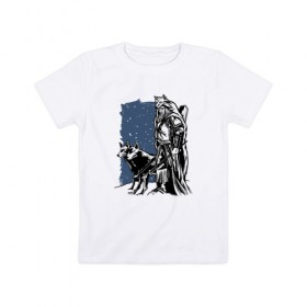 Детская футболка хлопок с принтом Викинг и Волки в Новосибирске, 100% хлопок | круглый вырез горловины, полуприлегающий силуэт, длина до линии бедер | viking | wolf | wolves | викинг | волк