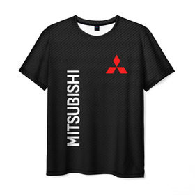 Мужская футболка 3D с принтом MITSUBISHI (carbon) в Новосибирске, 100% полиэфир | прямой крой, круглый вырез горловины, длина до линии бедер | mitsubishi | sport | митсубиси | митсубиши | спорт
