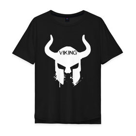 Мужская футболка хлопок Oversize с принтом Шлем викинга в Новосибирске, 100% хлопок | свободный крой, круглый ворот, “спинка” длиннее передней части | viking | vikings | викинг | викинги | рога | скандинавы | шлем | язычник