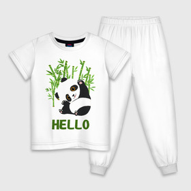 Детская пижама хлопок с принтом Panda Hello в Новосибирске, 100% хлопок |  брюки и футболка прямого кроя, без карманов, на брюках мягкая резинка на поясе и по низу штанин
 | panda hello | животные | панда | панды | привет