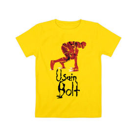 Детская футболка хлопок с принтом Usain Bolt в Новосибирске, 100% хлопок | круглый вырез горловины, полуприлегающий силуэт, длина до линии бедер | athletics | jamaica | man | run | runner | sport | sportsman | usain bolt | легкая атлетика | мужчина | спорт | спортсмен | ямайка