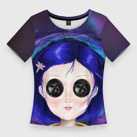 Женская футболка 3D Slim с принтом Coraline в Новосибирске,  |  | coraline | neil gaiman | тим бёртон