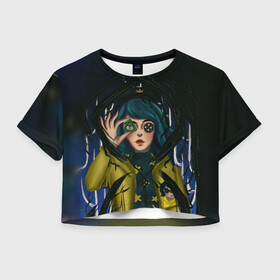 Женская футболка Crop-top 3D с принтом Coraline в Новосибирске, 100% полиэстер | круглая горловина, длина футболки до линии талии, рукава с отворотами | coraline | neil gaiman | тим бёртон