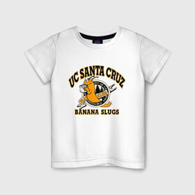 Детская футболка хлопок с принтом uc santa cruz в Новосибирске, 100% хлопок | круглый вырез горловины, полуприлегающий силуэт, длина до линии бедер | banana slugs | fiction | pulp | quentin | tarantino | travolta | uc santa cruz | джон | квентин | криминально | тарантино | чтиво