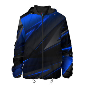 Мужская куртка 3D с принтом Blue and Black в Новосибирске, ткань верха — 100% полиэстер, подклад — флис | прямой крой, подол и капюшон оформлены резинкой с фиксаторами, два кармана без застежек по бокам, один большой потайной карман на груди. Карман на груди застегивается на липучку | 3d | 3д | black | blue | texture | геометрия | красно синее | синий | текстуры | фигуры | черный