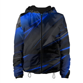 Женская куртка 3D с принтом Blue and Black в Новосибирске, ткань верха — 100% полиэстер, подклад — флис | прямой крой, подол и капюшон оформлены резинкой с фиксаторами, два кармана без застежек по бокам, один большой потайной карман на груди. Карман на груди застегивается на липучку | Тематика изображения на принте: 3d | 3д | black | blue | texture | геометрия | красно синее | синий | текстуры | фигуры | черный