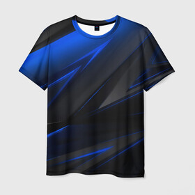 Мужская футболка 3D с принтом Blue and Black в Новосибирске, 100% полиэфир | прямой крой, круглый вырез горловины, длина до линии бедер | Тематика изображения на принте: 3d | 3д | black | blue | texture | геометрия | красно синее | синий | текстуры | фигуры | черный