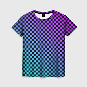 Женская футболка 3D с принтом Checkerboard gradient в Новосибирске, 100% полиэфир ( синтетическое хлопкоподобное полотно) | прямой крой, круглый вырез горловины, длина до линии бедер | checkerboard | gradient | бойчик | градиент | клетка. ячейка | орнамент | френдзона | шахматная. доска | шашечки