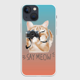 Чехол для iPhone 13 mini с принтом Say Meow в Новосибирске,  |  | meow | кот | котенок | котик | котики | котятка | кошка | мяу | скажи мяу | фотоаппарат | фотограф
