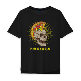 Мужская футболка хлопок Oversize с принтом Пицца Череп в Новосибирске, 100% хлопок | свободный крой, круглый ворот, “спинка” длиннее передней части | Тематика изображения на принте: pizza | skull | ирокез | металл | надписи | надпись | пицца | рок | с пиццей | с черепом | череп | черепа