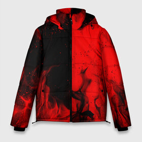 Мужская зимняя куртка 3D с принтом BLACK RED FIRE в Новосибирске, верх — 100% полиэстер; подкладка — 100% полиэстер; утеплитель — 100% полиэстер | длина ниже бедра, свободный силуэт Оверсайз. Есть воротник-стойка, отстегивающийся капюшон и ветрозащитная планка. 

Боковые карманы с листочкой на кнопках и внутренний карман на молнии. | Тематика изображения на принте: bright | fire | flame | heat | light | wildfire | искры | огненный | огонь | пламя | пожар