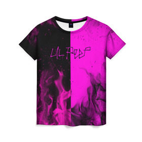 Женская футболка 3D с принтом LIL PEEP в Новосибирске, 100% полиэфир ( синтетическое хлопкоподобное полотно) | прямой крой, круглый вырез горловины, длина до линии бедер | bright | fire | flame | heat | light | lil peep | lil prince | pink | wildfire | зарубежная музыка | искры | лил пип | маленький принц | огненный | огонь | пламя | пожар