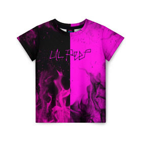 Детская футболка 3D с принтом LIL PEEP в Новосибирске, 100% гипоаллергенный полиэфир | прямой крой, круглый вырез горловины, длина до линии бедер, чуть спущенное плечо, ткань немного тянется | bright | fire | flame | heat | light | lil peep | lil prince | pink | wildfire | зарубежная музыка | искры | лил пип | маленький принц | огненный | огонь | пламя | пожар