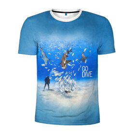 Мужская футболка 3D спортивная с принтом Go Dive в Новосибирске, 100% полиэстер с улучшенными характеристиками | приталенный силуэт, круглая горловина, широкие плечи, сужается к линии бедра | dive | diving | swim | swimming | synchronized swimming | водный спорт | дайвинг | плавание | пловец | синхронное плавание | спорт