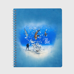 Тетрадь с принтом Go Dive в Новосибирске, 100% бумага | 48 листов, плотность листов — 60 г/м2, плотность картонной обложки — 250 г/м2. Листы скреплены сбоку удобной пружинной спиралью. Уголки страниц и обложки скругленные. Цвет линий — светло-серый
 | Тематика изображения на принте: dive | diving | swim | swimming | synchronized swimming | водный спорт | дайвинг | плавание | пловец | синхронное плавание | спорт