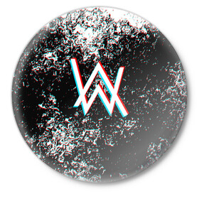 Значок с принтом ALAN WALKER GLITCH в Новосибирске,  металл | круглая форма, металлическая застежка в виде булавки | alan walker | aw | electro | electro music | music | алан уокер | музыка | музыкант | электро | электронная музыка