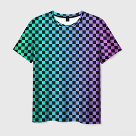 Мужская футболка 3D с принтом Checkerboard Color  в Новосибирске, 100% полиэфир | прямой крой, круглый вырез горловины, длина до линии бедер | checkerboard | gradient | бойчик | в клетку | в клеточку | градиент | клетка | музыка | орнамент | френдзона | шахматная доска | шашки