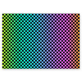 Поздравительная открытка с принтом Checkerboard Color  в Новосибирске, 100% бумага | плотность бумаги 280 г/м2, матовая, на обратной стороне линовка и место для марки
 | Тематика изображения на принте: checkerboard | gradient | бойчик | в клетку | в клеточку | градиент | клетка | музыка | орнамент | френдзона | шахматная доска | шашки