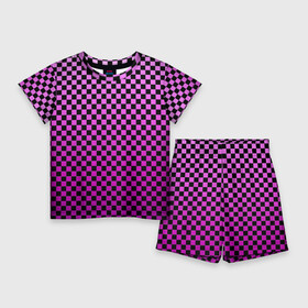 Детский костюм с шортами 3D с принтом Checkerboard Color в Новосибирске,  |  | Тематика изображения на принте: checkerboard | gradient | бойчик | в клетку | в клеточку | градиент | клетка | музыка | орнамент | френдзона | шахматная доска | шашки