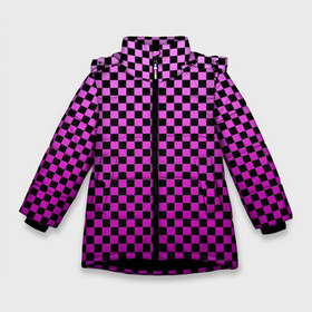 Зимняя куртка для девочек 3D с принтом Checkerboard Color в Новосибирске, ткань верха — 100% полиэстер; подклад — 100% полиэстер, утеплитель — 100% полиэстер. | длина ниже бедра, удлиненная спинка, воротник стойка и отстегивающийся капюшон. Есть боковые карманы с листочкой на кнопках, утяжки по низу изделия и внутренний карман на молнии. 

Предусмотрены светоотражающий принт на спинке, радужный светоотражающий элемент на пуллере молнии и на резинке для утяжки. | Тематика изображения на принте: checkerboard | gradient | бойчик | в клетку | в клеточку | градиент | клетка | музыка | орнамент | френдзона | шахматная доска | шашки