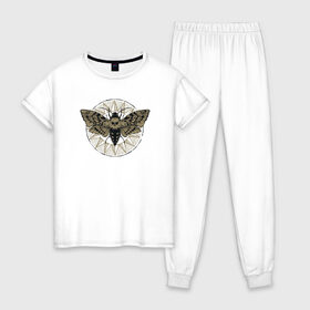 Женская пижама хлопок с принтом Бабочка в Новосибирске, 100% хлопок | брюки и футболка прямого кроя, без карманов, на брюках мягкая резинка на поясе и по низу штанин | бабочка | бражник | череп