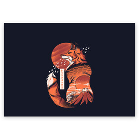Поздравительная открытка с принтом Японская Лиса в Новосибирске, 100% бумага | плотность бумаги 280 г/м2, матовая, на обратной стороне линовка и место для марки
 | Тематика изображения на принте: cute | fox | foxes | japan | japanese | kitsune | miyagi | tokyo | village | деревня | кицунэ | лиса | лисы | милый | мияги | токио | япония | японский