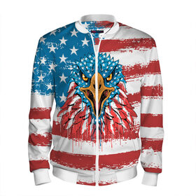 Мужской бомбер 3D с принтом American Eagle в Новосибирске, 100% полиэстер | застегивается на молнию, по бокам два кармана без застежек, по низу бомбера и на воротнике - эластичная резинка | Тематика изображения на принте: america | amerika | bird | eagle | flag | usa | америка | американский | орел | птица | соединенные | сша | флаг | штаты