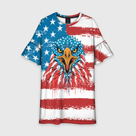 Детское платье 3D с принтом American Eagle в Новосибирске, 100% полиэстер | прямой силуэт, чуть расширенный к низу. Круглая горловина, на рукавах — воланы | america | amerika | bird | eagle | flag | usa | америка | американский | орел | птица | соединенные | сша | флаг | штаты
