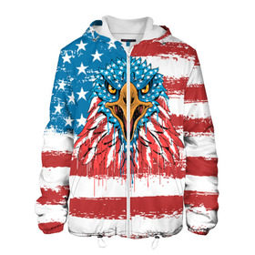 Мужская куртка 3D с принтом American Eagle в Новосибирске, ткань верха — 100% полиэстер, подклад — флис | прямой крой, подол и капюшон оформлены резинкой с фиксаторами, два кармана без застежек по бокам, один большой потайной карман на груди. Карман на груди застегивается на липучку | america | amerika | bird | eagle | flag | usa | америка | американский | орел | птица | соединенные | сша | флаг | штаты