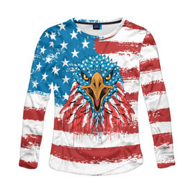 Женский лонгслив 3D с принтом American Eagle в Новосибирске, 100% полиэстер | длинные рукава, круглый вырез горловины, полуприлегающий силуэт | america | amerika | bird | eagle | flag | usa | америка | американский | орел | птица | соединенные | сша | флаг | штаты
