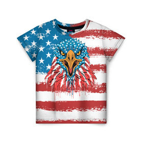Детская футболка 3D с принтом American Eagle в Новосибирске, 100% гипоаллергенный полиэфир | прямой крой, круглый вырез горловины, длина до линии бедер, чуть спущенное плечо, ткань немного тянется | america | amerika | bird | eagle | flag | usa | америка | американский | орел | птица | соединенные | сша | флаг | штаты