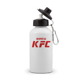 Бутылка спортивная с принтом Боец KFC в Новосибирске, металл | емкость — 500 мл, в комплекте две пластиковые крышки и карабин для крепления | kfc | mma | боец | кафе | курочка | спорт