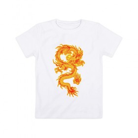 Детская футболка хлопок с принтом Огненный Дракон в Новосибирске, 100% хлопок | круглый вырез горловины, полуприлегающий силуэт, длина до линии бедер | Тематика изображения на принте: дракон | мистическое существо | огненный дракон | огонь