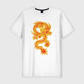 Мужская футболка премиум с принтом Огненный Дракон в Новосибирске, 92% хлопок, 8% лайкра | приталенный силуэт, круглый вырез ворота, длина до линии бедра, короткий рукав | Тематика изображения на принте: дракон | мистическое существо | огненный дракон | огонь